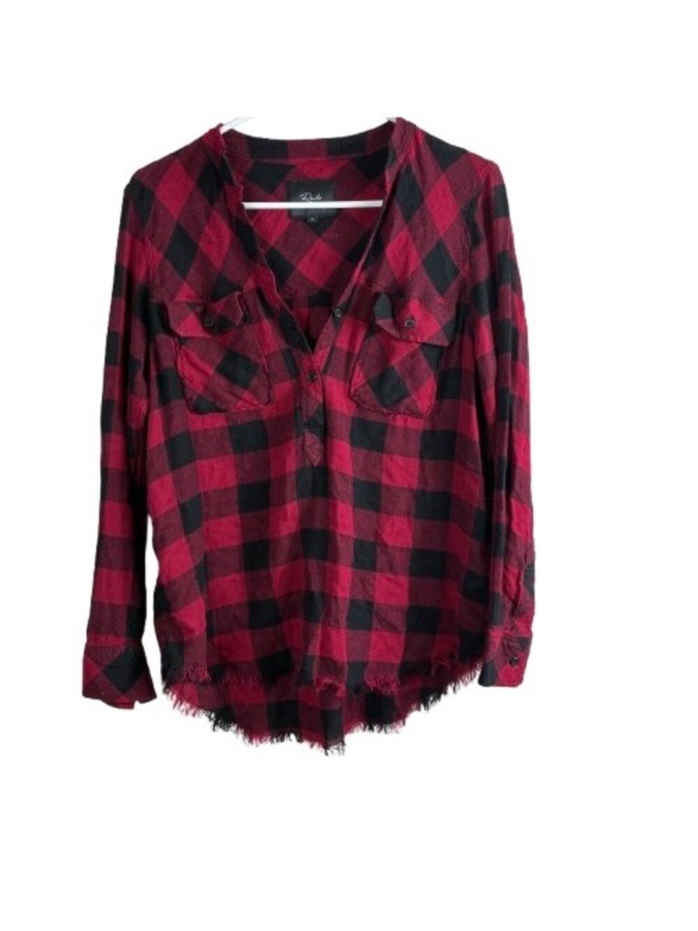 Rails Redding Plaid Popover Buffalo Check Henley Flannel Frayed Hem Sz Small